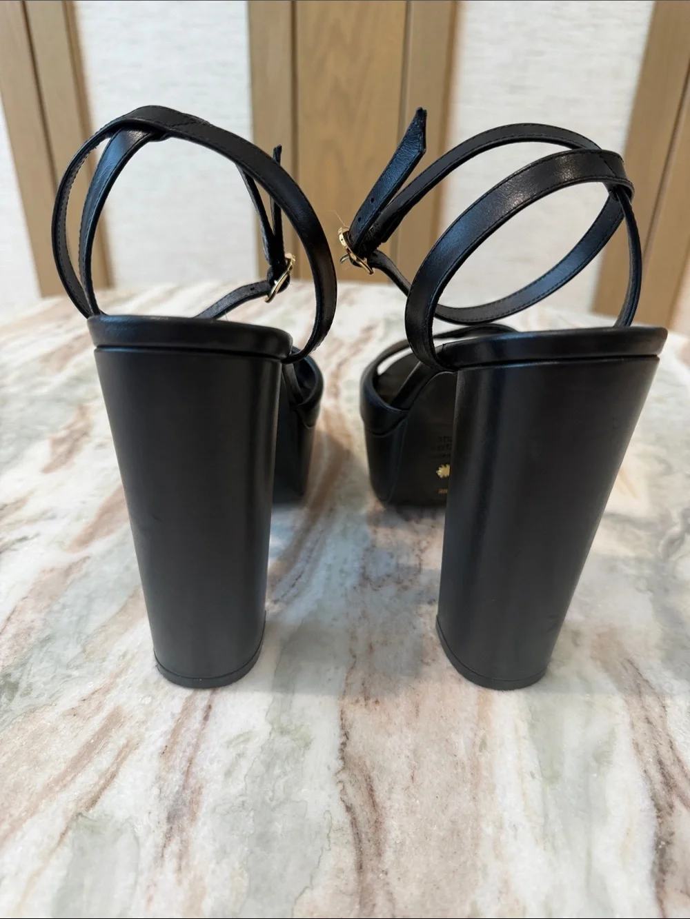 Stuart Weitzman Black Leather Platform Block-Heel Sandals